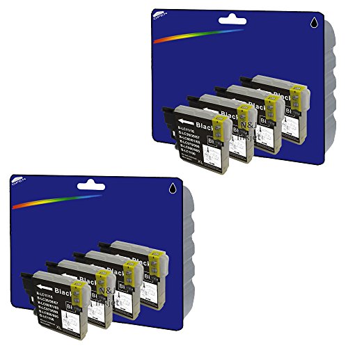 8 negro XL non-original cartuchos de tinta para Brother DCP-J125, J140 W, J315 W, J515 W, MFC-J220, J265 W, J410, J415 W