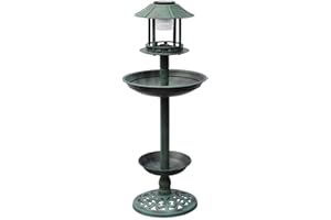 Goliraya Fontaine Bain d'oiseaux Verte (avec Lampe Solaire) Solide et Durable avec Haute Qualité 39 x 39 x 97 cm