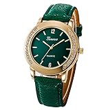 Suitray Uhren Damen Leder, Luxus Kristall Frauen Armbanduhr Analoge Quarzuhr Freizeit Uhr Geschenk,Runde Zifferblattgehäuse Lederband Uhren