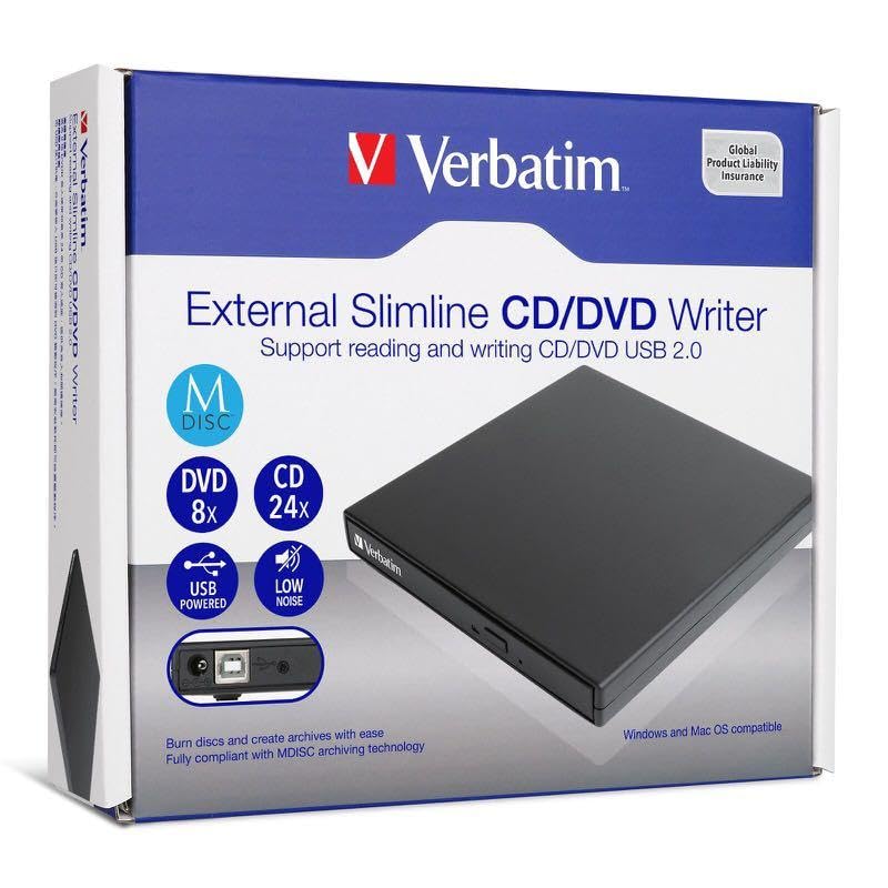 Verbatim 66817 External Slimline CD/DVD Writer USB 2.0 (with USB Cable/Without Power Adapter)