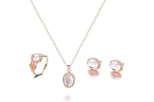 Fliyeong Bohemian Opal Vintage Halskette Ring Ohrringe Set Braut Hochzeitstag Schmuck Set Ring Ohrringe Ohrstecker und Anhänger Halskette für Frauen stilvoll
