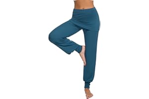 Terecey Damen Yogahose mit Rock Lang Freizeithose Modal Harem Yoga Pilates Hosen High Waist Dance Pumphose Haremhose