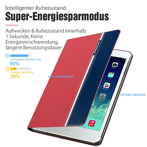 AUAUA iPad Mini 4 Hülle, iPad Mini 4 Lederhülse Smart-Schlaf,Sie werden mit einer Membran für Schirm-schutz beschenkt werden, für Apple iPad iPad Mini 4 Apple Tablet (Rot, iPad Mini 4) - 2