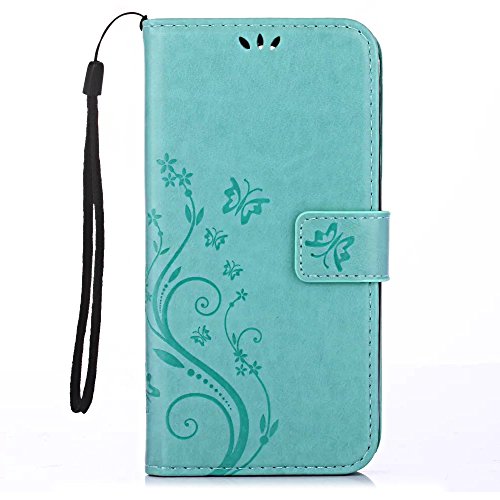 Doogee X6 / X6 Pro Hülle, SpiritSun Ledertasche Schutzhülle für Doogee X6 / X6 Pro Folio PU Leder Tasche Case Cover Bookstyle mit Standfunktion und Kredit Kartenfächer mit Staubstecker und Stylus Pen (Schmetterling und Blume, Grün) - 2