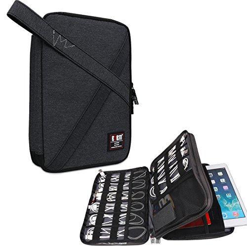 BUBM Elektronische Tasche für Reise mit Doppelschicht behilfliches Werkzeug für Handy, iPad und Tablet (bis 10,1 Zoll) mit Griff, Groß, Schwarz