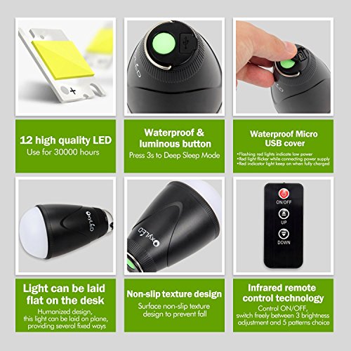 OxyLED LED Campinglaterne, tragbare LED Laterne Zelt Licht Gl¨¹hlampe, mit Fernbedienung, USB wieder aufladbar, f¨¹r Campen Wandern Fischen als Notlicht, Wei?es Licht - 6