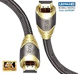 hdmi kabel 4k 15m Dichte und mehrfache Schirmung zum Schutz gegen Störsignale, Doppelt geschirmt (Folie & Geflecht), Anschlüsse: 2× 19-pol. HDMI Stecker, 24K vergoldet (vergoldete Kontakte)