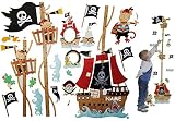 XL – 3-D Meßlatte Pirat – Wandtattoo – selbstklebend mit 4 extra Stickern – Junge / Meßlatten – Wandsticker wachsen – Piraten Meßleiste - 3