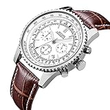 JEDIR Herren Chronograph Uhren Sport Quarz Armbanduhr Weiß Analoges Zifferblatt Datumsanzeige mit braun Lederarmband