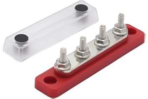 Gloaso 12V-48V Kupfer Sammelschiene Verteilerblock 100 Amp mit 4x M5 Klemmenbolzen Mini Busbar, 100A Sammelschienen Bus Bar 12 V 24V DC für KFZ LKW Solar Marine Boot, Rot