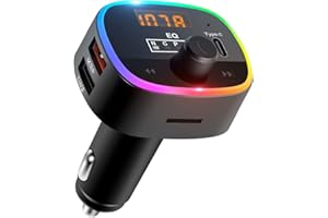 ELZO Nadajnik FM Bluetooth do samochodu, 5.0 Bluetooth adapter samochodowy z 10 kolorami światła LED i szybkim ładowaniem QC3.0, nadajnik Bluetooth, obsługa odtwarzacza MP3, zestaw głośnomówiący, czarny