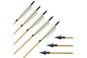 SHARROW Archery Wooden Arrows 31" Handmade Wooden Shaft Target Arrows Fletching 5" Turkey Feathers Metal Broadheads for Recurve Bow Longbow