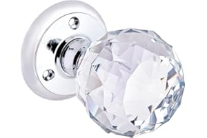Hiatt Hardware - Glass Round Door Knob - Polished Chrome - 1 Pair - Fixings Included - 60mm Diameter - Interior Use