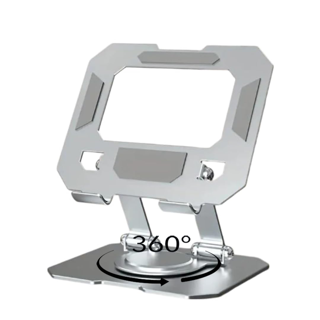 Dyazo Aluminium Tablet Stand Holder with 360° Rotating Base, Multi Angle Adjustments Compatible for iPad Pro 12.9 | 11 | 10.9 | 10.2 | Air | Mini, Samsung Galaxy Tab, Lenovo Pad and All Tablets-Silver