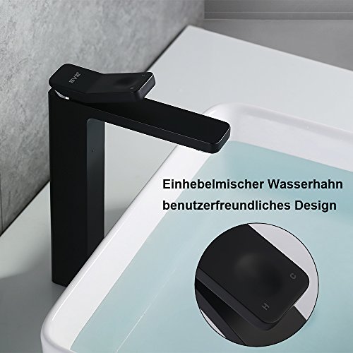 Homelody Hohe Wasserhahn mit Schwarz Lack Einhebel Waschtischarmatur Waschbeckenarmatur Waschbecken Waschtisch Badarmatur Bad Armatur - 2