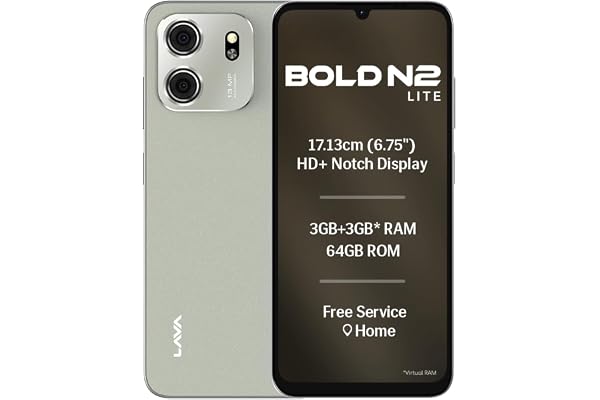 Lava Bold N2 Lite (Kolar Gold, 3 GB RAM, 64 GB Storage) | 6.75" HD+ Display | 13MP AI Dual Rear Camera | 5000 mAh Battery | S