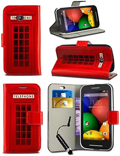 KACE Case for Alcatel One Touch Pixi 4 (4.0 inch) 4034 - Fun Colourful Printed Wallet Case Cover Creative Fresh Pattern Design with Integrated Stand & MINI Stylus Pen - Red Telephone Booth Box