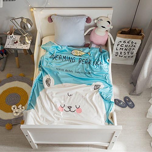 YEVEM Thick Cartoon Bear Cashmere Plush Blankets Blue Warm Bed Throw Blanket for Baby Toddler Child Quilted Kids Nap Mat, 59"x79"