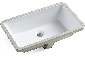 MEJE #202A-1_20.9 pulgadas Fregadero bajo encimera, fregadero de baño bajo encimera, lavabo de cerámica para lavabo, blanco