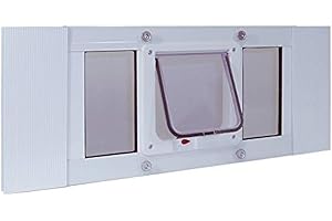 IDEAL PET PRODUCTS SINCE 1979 Ideal Pet Products Aluminum Sash Window Pet Door, Adjustable to Fit Window Widths from 33" to 38", Cat Flap 6-1/4” x 6-1/4” Flap Size