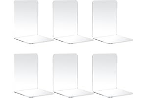 JJWUYUE 6 Pcs Acrylic Book Ends - Clear Non-Skid Heavy Duty Book Stoppers for Shelves, Home Office Desk & Bookshelf Organizer