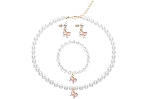 FADCAER Perle Parure Gioielli per Donna Ragazza 3 Pezzi Collana Orecchini e Bracciali Set Pendente Farfalla Moda Versatile per Festa Compleanno Natale San Valentino Regali