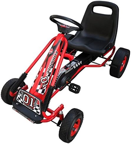 Cool Red Pedal Go Kart Ride - Fully Enclosed Chain Case - Horizontally Adjustable Seat - Oscillating Axle