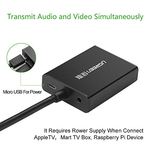 UGREEN HDMI auf VGA kabel Adapter 1080P HDTV Aktiv Audio Übertragung Konverterkabel mit hochwertigem Aluminiumgehäuse unterstützt  für PC Laptop , Chromebook, Raspberry Pi,  Macbook Schwarz - 5