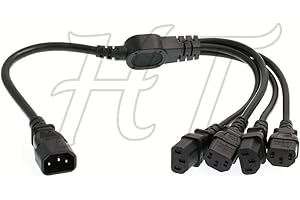 HangTon IEC320 C14 4 x C13 UPS PDU Y Splitter Komputer PC Kabel zasilający 10 A 250 V Przedłużacz 60 cm 24 cale, 1 do 4
