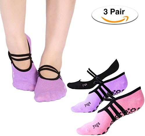 Yoga Socks 3 Pairs - Freshness &amp; Breathability, Not-Slip Grip - Barre SocksWomens Socks for Pilates / Dance / Fitness