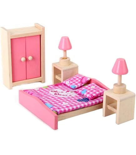 Set De Meubles En Bois Pour Maison De Poupée – 26 Pièces Dont 4 Poupées – Cuisine, Salon, Chambre, Salle De Bain – Dès 3 Ans – Cadeau
