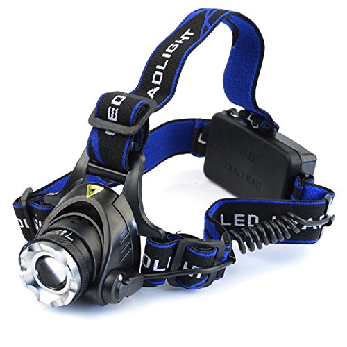 LED Stirnlampe, LED Kopflampe Stirnlicht zoombar wiederaufladbar mit Akkus, 3 Lichtarten einstellbar