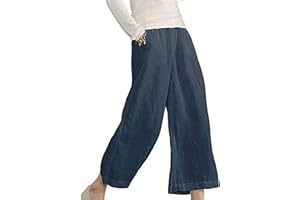HAOLEI Pantaloni Tre Quarti Donna Lino Larghi Tinta Unita Pantaloni Leggeri Comodi Elasticizzati Boho Spiaggia Pantaloni Casual Gamba Dritta Larghi Pantaloni con Tasche Harem per la Festa della Mamma Regalo