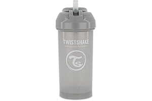 Twistshake Gobelet d'Apprentissage à paille Anti-Fuites 360 ml, Souple en Silicone, Tasse Bébé à Bec, Ergonomiques, Sans BPA, 6 Mois et +, Gris Pastel