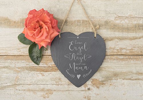 Schieferherz mit Gravur Motiv: „Schieferherz Engel ohne Flügel nennt man Mama“ Schöne Geschenkidee zum Muttertag Wanddeko zum Aufhängen Größe 20 x 20 cm - 2