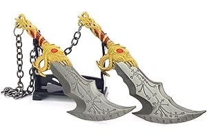 HANAIETTE God of War Chaos Blade Thunder Hammer Axe Weapon Model Llavero con soporte de exhibición para fanáticos del anime