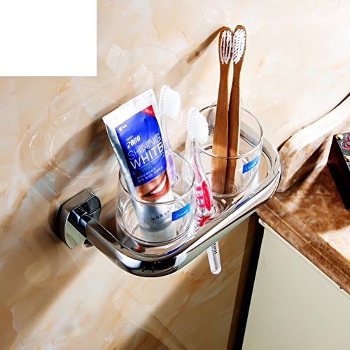 Solid brass bathroom accessories Glass mug Double cup holder All copper toothbrush cup holder-A