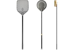 G.a HOMEFAVOR Pelle à Pizza Perforée De 12 Pouces En Aluminium Anodisé Dur De 9 Pouces, Brosse Pour Four à Pizza Ensemble De 3 Pièces Pour Four à Pizza