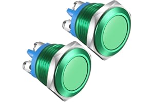 Gebildet 2pcs 16MM Interrupteur à Bouton-Poussoir Momentané IP65 Coque en Alliage d'Aluminium étanche 3A/12V 24V 36 DC 110V 250VAC 1NO SPST Borne à Vis (Coque Verte)