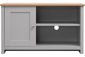FurnitureHMD Modern 1 Door TV Stand Unit with Storage Shelves Corner TV Cabinet,for TVs up to 50 Inches,Living Room Furniture (grey and oak)