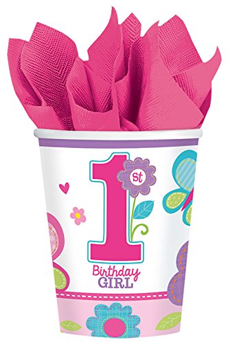 48-teiliges Party-Set 1. Geburtstag Mädchen Sweet Birthday Girl – Teller Becher Servietten mit Schmetterlingen und Blumen für 16 Personen - 3