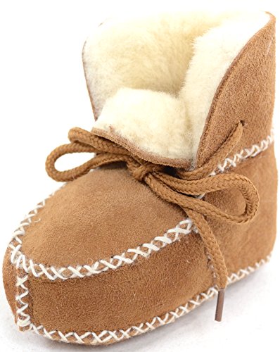Baby / Children's Sheepskin Booties with Lace Up Fastening - Chestnut - 14cm - L