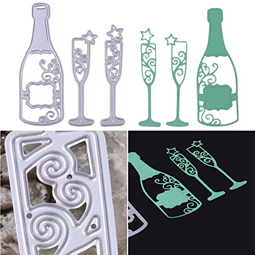 Amazingdeal365 3 PCS Weinglas Metall Form Schablonen Schneiden DIY Dekor Sammelalbum Karten Buchzeichen Lesezeichen als Geschenk für Freunde Geburtstag Kinder,Kindergarten Hobby Schule Handarbeit Unterricht usw. Ein tolles Geschenk! - 2