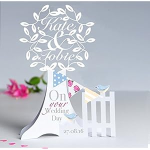 Personalisierte 3D Popup Paper Cut Hochzeit/Jubilaum/ Verlobung Karte mit zwei Liebesvogel/Bunting Detail