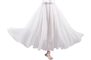 Elonglin Femme Bohème Jupe en Lin et Coton Plissée Longue avec Jupon Tour de Taille Elastique Couleur Diverse