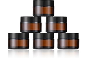 GGUFAY 6 Pezzi Vasetti Vetro Marrone, 30ml Vasetti Vetro Piccoli, Barattolini Vetro Piccoli con Tappo, Contenitori da Viaggio, Vetro Contenitori Creme Ambrato, per Cosmetici, Creme, Lozioni