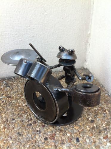 Drum Kit - Robot Drummer - Smash Robot - Figure Handmade from Scrap Metal and Car Parts