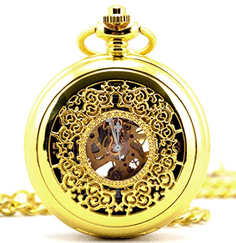 Unendlich U Fashion Retro Handaufzug Mechanische Taschenuhr Palast Gravierung Hohle Skelett Kettenuhr Pullover Halskette Gold