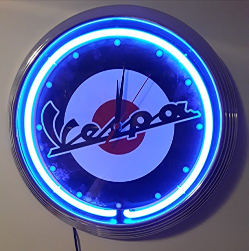 Neon reloj Neon Reloj Vespa de RAF Flag - Reloj de pared iluminado con anillo Neon Azul. disponible también con otros Neon Colores.