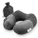 Produktbild Plemo Reisekissen Aufblasbares Nackenkissen Nackenhörchen mit ergonomischer Stützfunktion, Baumwolle Bezug, patentiertem Aufblastechnik und Tragetasche für Büro, Reisen und Badewanne